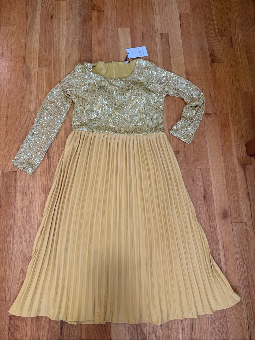 Gold Sequin Bodice Pleated Maxi Dress - Women